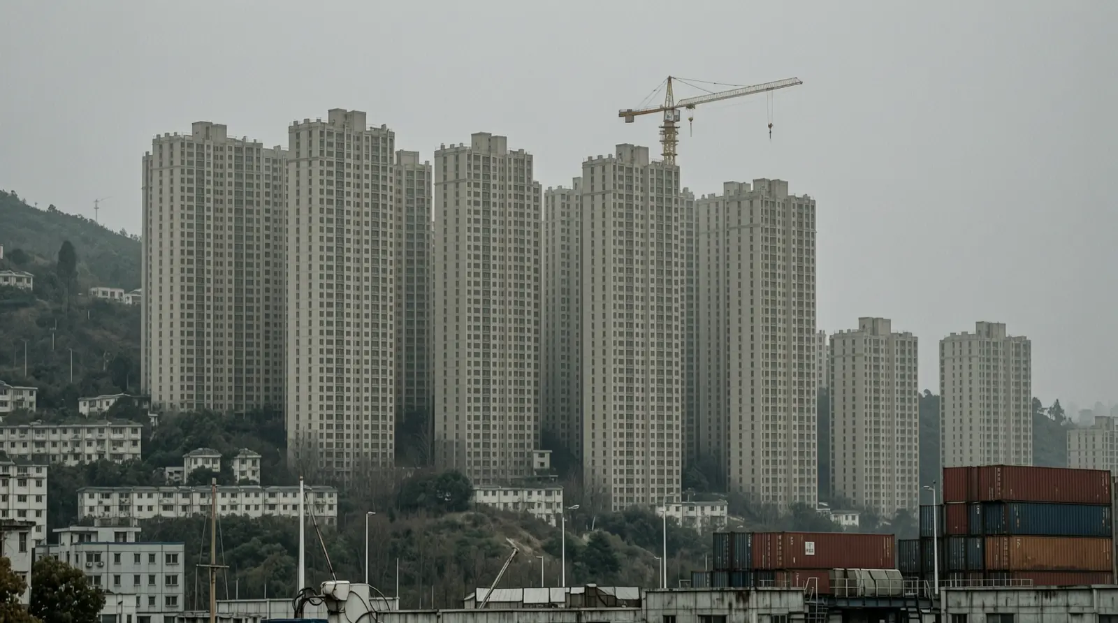 A cluster of high-rise residential towers on a hillside, viewed from a distance with no visible signage.
